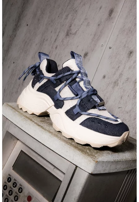 Масивни спортни обувки Tazmania с мрежа - Бял/Тъмносин