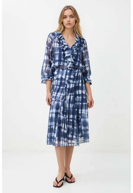 Миди пола с принт - Бял/Тъмносин