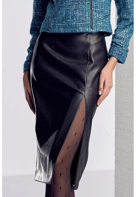 Миди пола с цепка встрани - Черен