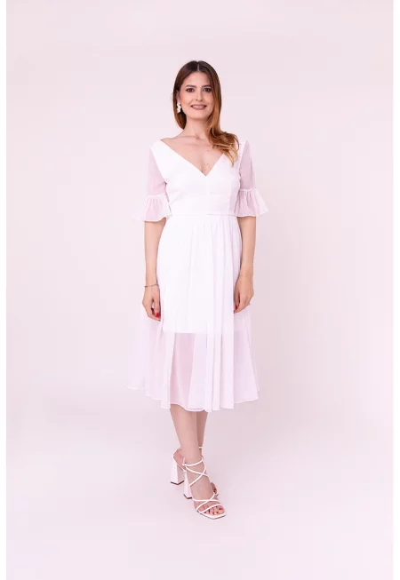 Миди рокля Promise с шпиц - Бял