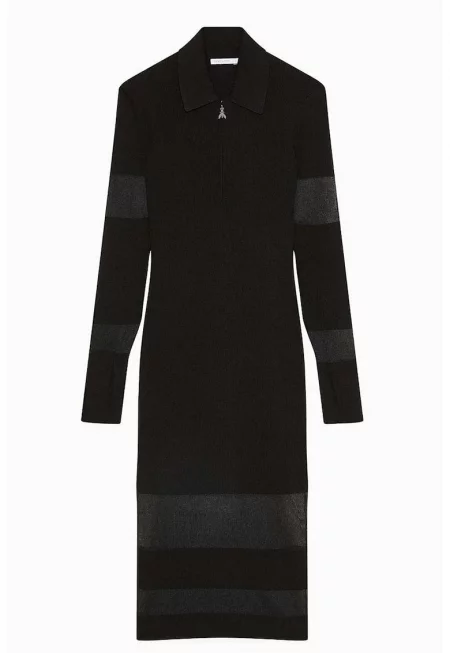 Миди рокля с прозрачни сегменти - Черен