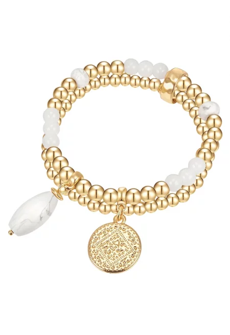 Многоредна гривна с контрастни мъниста - Златист