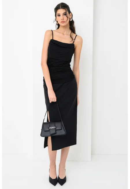 Набран топ с тънки презрамки - Черен