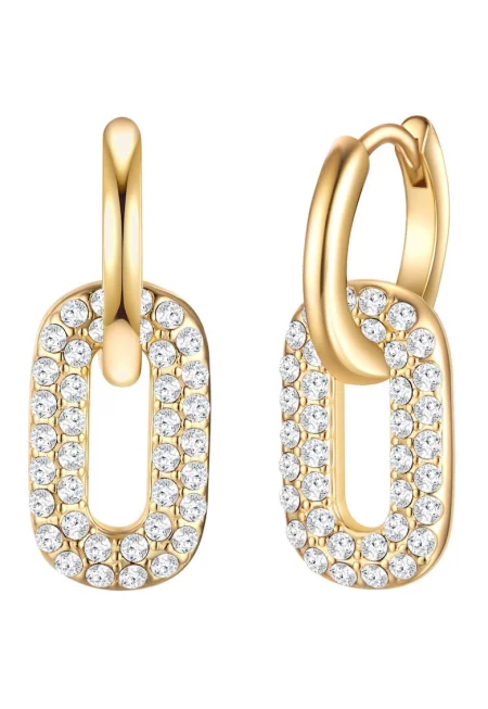 Обеци с 14К златно покритие и кристали - Златист/Жълт