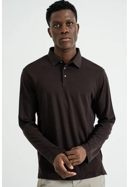 Памучна блуза с яка - Тъмнокафяв