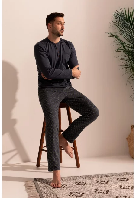 Памучна пижама Arlo с цепка с копчета - Антрацитно сиво