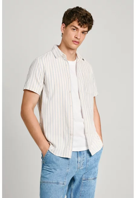 Памучна риза с къси ръкави - Бял/Лавандула