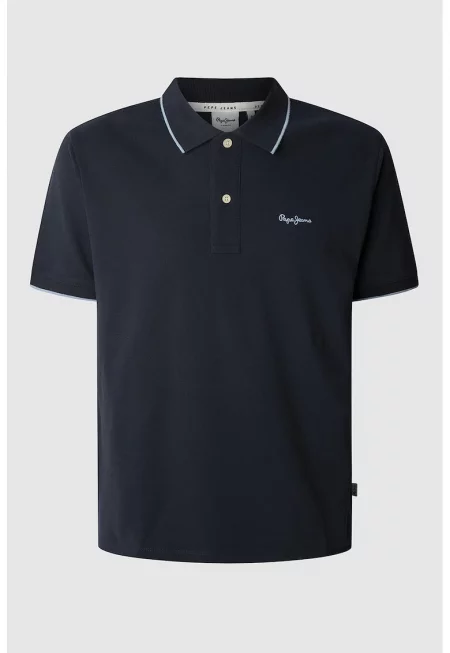 Памучна тениска с яка - Черен