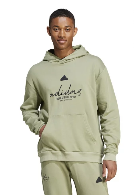 Памучно худи с релефно лого - Бледозелен