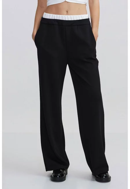 Панталон с двойна талия - Бял/Черен