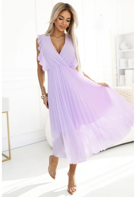 Плисирана рокля с волани - - Лавандула