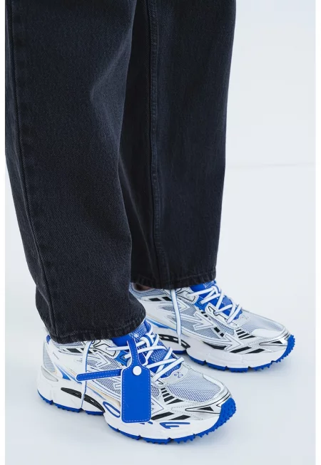 Полускосени спортни обувки с мрежести зони - Син/Сребрист