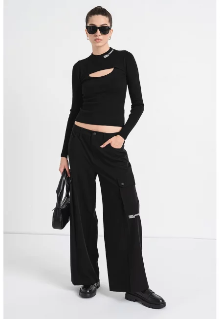 Прав карго панталон - Черен/Бял