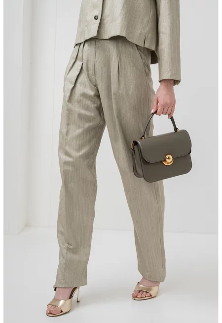 Прав панталон с висока талия - Златист/Каки