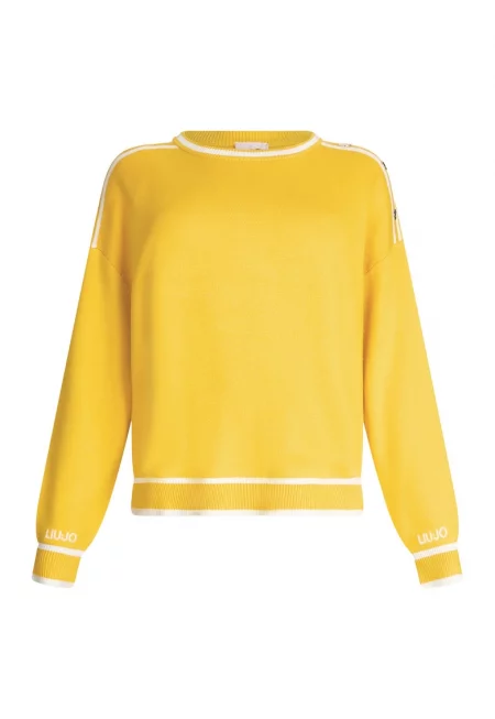 Пуловер с коприна с декоративни копчета - Синапено жълто