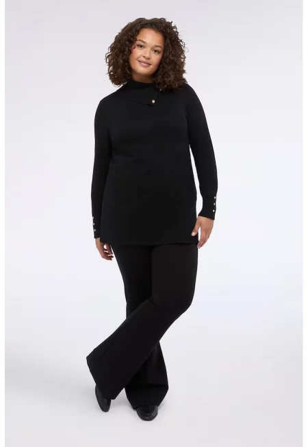 Пуловер с рипсена триъгълна яка тип поло