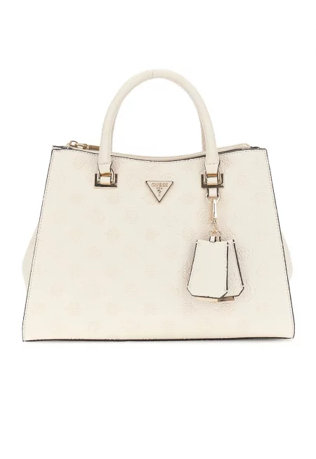 Ръчна чанта от еко кожа с лого - Крем