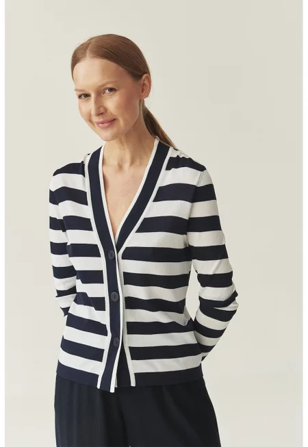 Раирана жилетка с шпиц - Черен/Бял