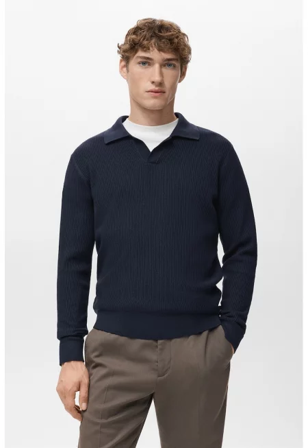 Рипсен пуловер с яка - Ултрамарин синьо