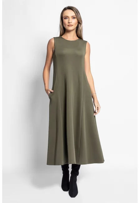 Рокля без ръкави с джобове - Зелени аспержи
