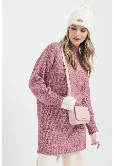 Рокля-пуловер с паднали ръкави - Светлолилав