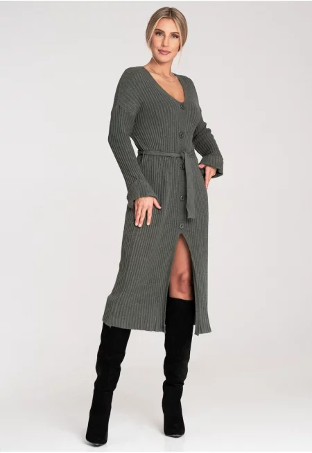 Рокля  с копчета - маслинено зелено - вискоза - Един размер