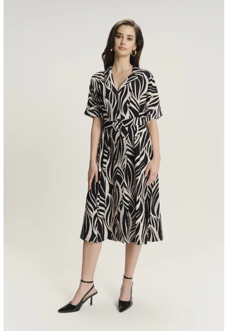 Рокля с принт - Черен/Бежов