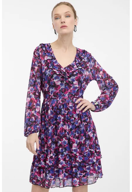 Рокля с принт с дълги ръкави