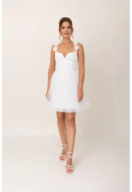 Рокля с тюл - Бял