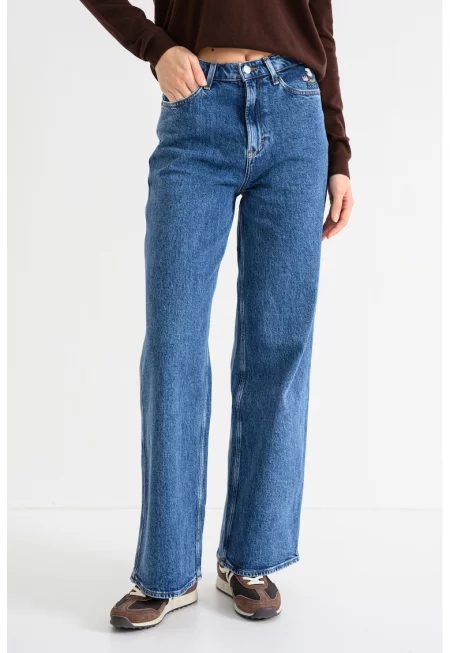 Широки дънки Claire с флорални бродерии - Тъмносин