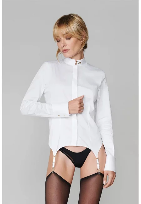 Shirt With Garter Belt Details - Бял
