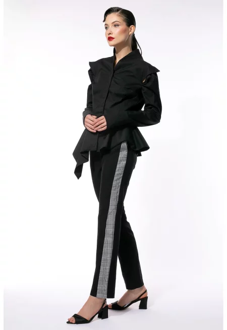 Скосен панталон с контрастни странични панели - Бял/Черен