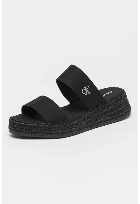 Скосени чехли с метален монограм - Черен