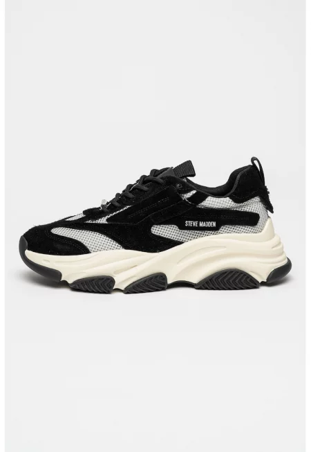 Скосени спортни обувки Possess с велур - Черен/Светло сив