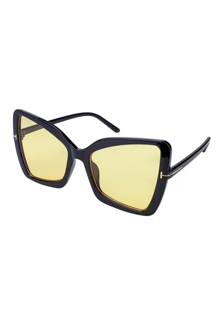 Слънчеви очила Rose тип Butterfly с метализиран детайл - Златист/Черен/Бежов