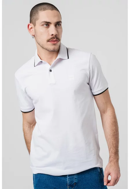 Слим тениска Passertip с яка - Бял