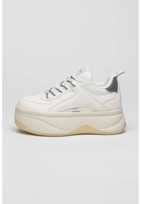 Спортни обувки от еко кожа с равна платформа - Сив/Мръснобял/Крем