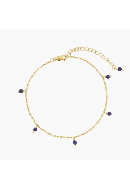 Сребърна гривна за глезен Golden Gem Droplet - Лапис Лазули