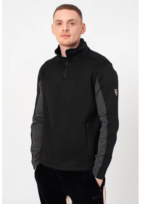 Суитшърт с джобове с цип встрани - Бял/Черен