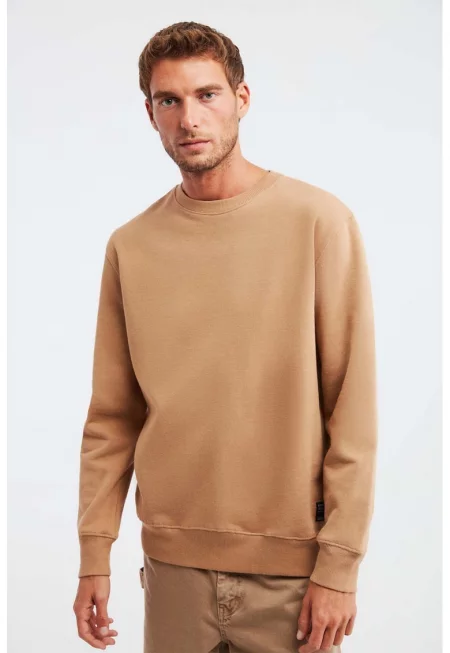 Суитшърт с овално деколте - Карамел