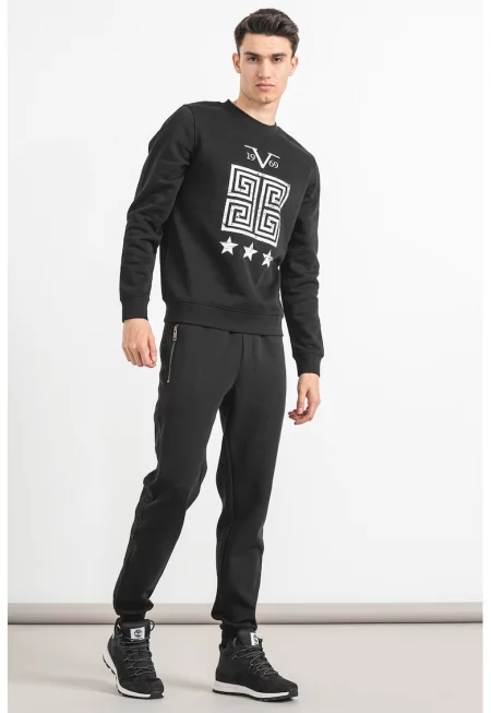 Суитшърт с памук - Черен/Бял