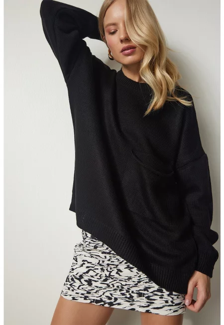 Свободен пуловер с преден джоб