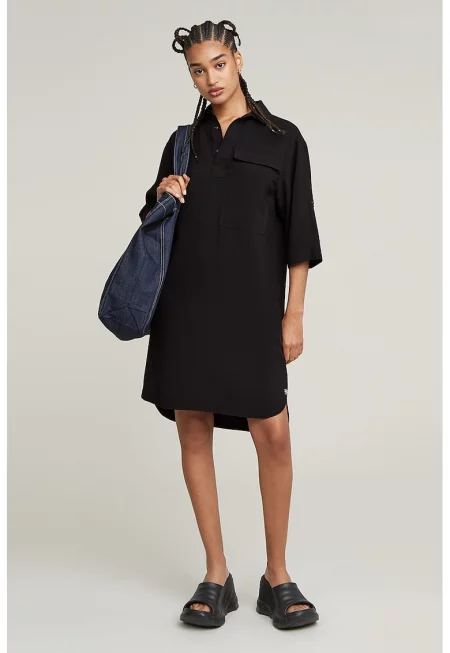 Свободна рокля с джоб на гърдите - Черен