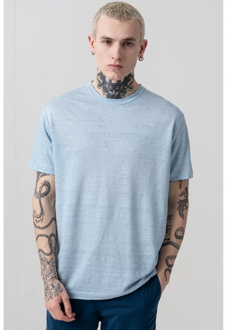 Свободна тениска с лен - Пастелносин