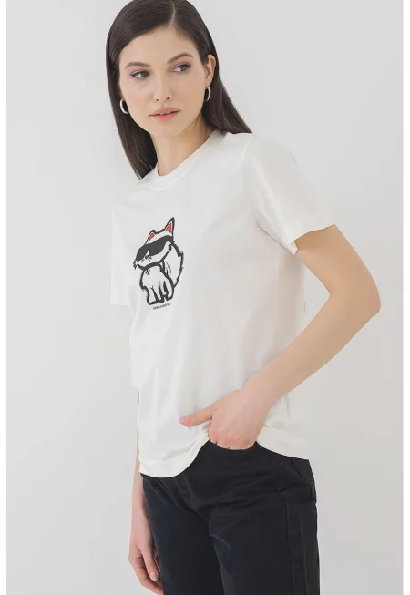 Тениска от органичен памук с принт - Слонова кост