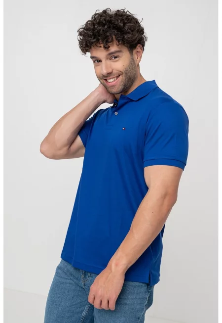 Тениска от памук с яка - Кралско Синьо