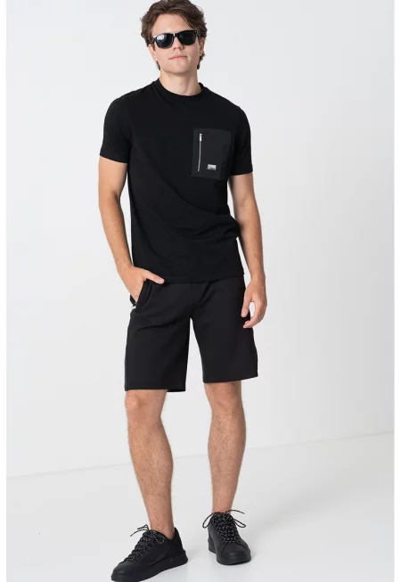 Тениска с овално деколте - Черен/Сребрист