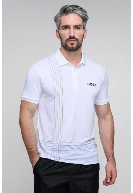 Тениска с яка и лого - Бял