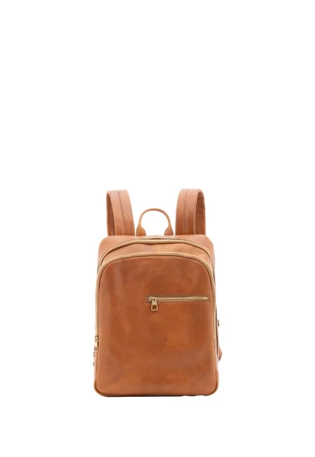 Унисекс кожена раница - Карамел