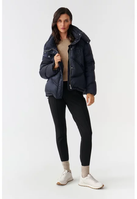 Ватирано зимно яке с качулка - Тъмносин